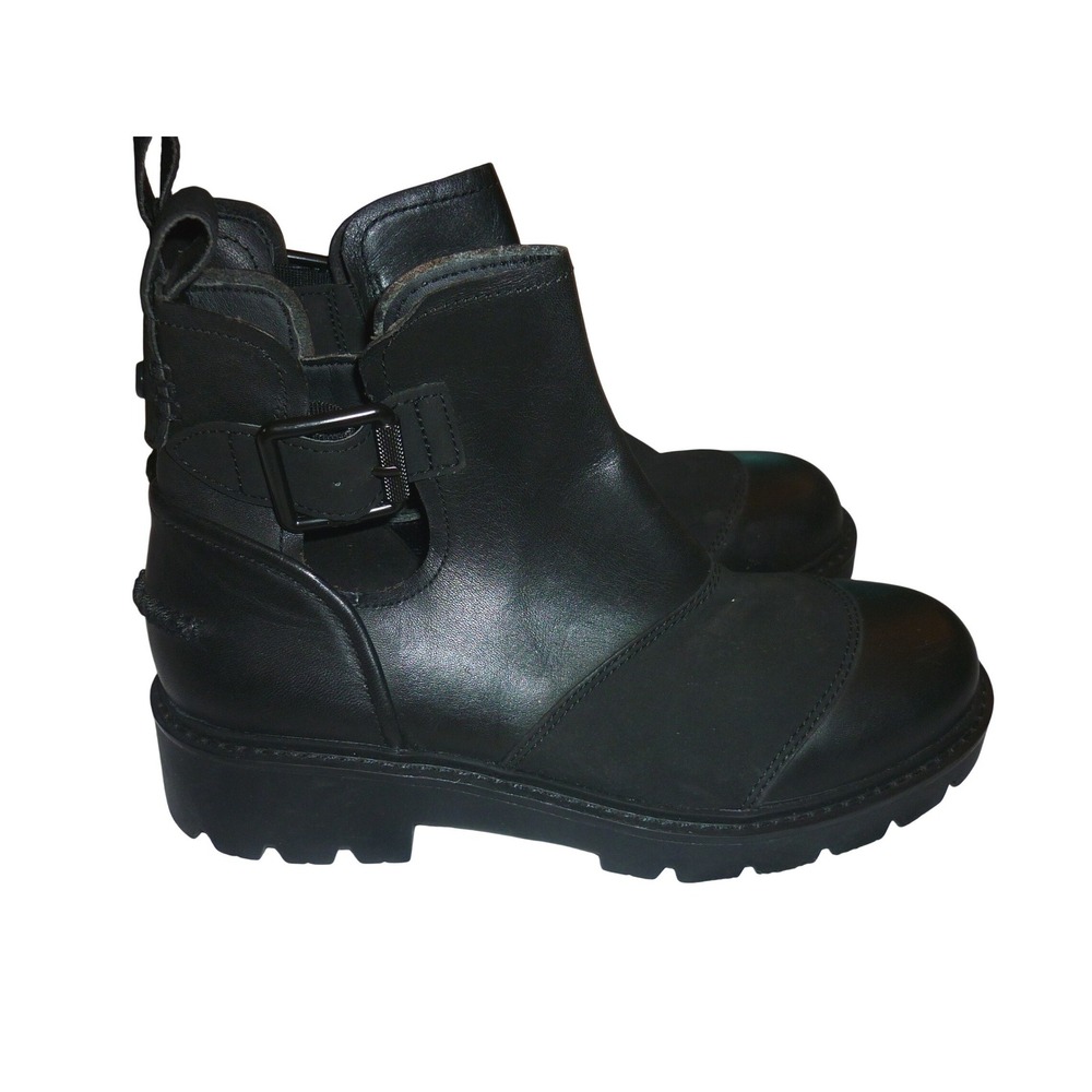 UGG Noe Black Leather Moto Ankle Boots Waterproof Lug Sole NWOB Women's 6.5